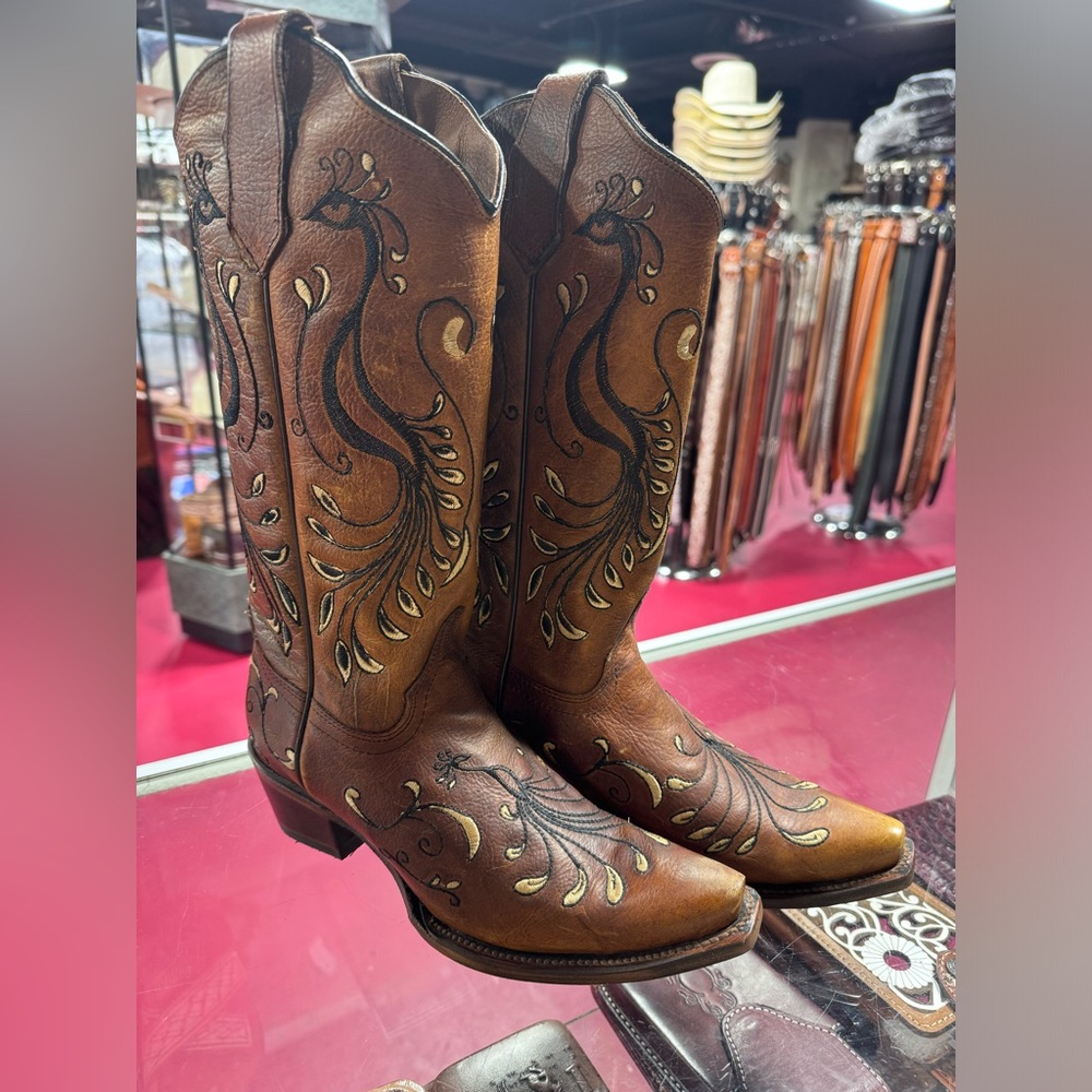 Brown peacock cowgirl boots